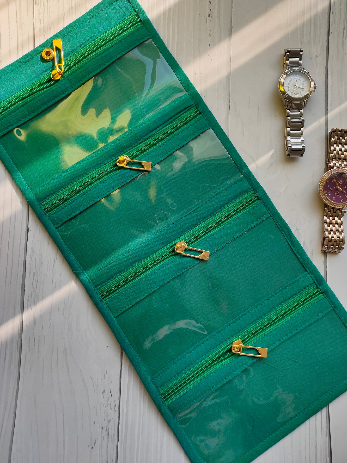 Watch Organizer - Green Madras checks