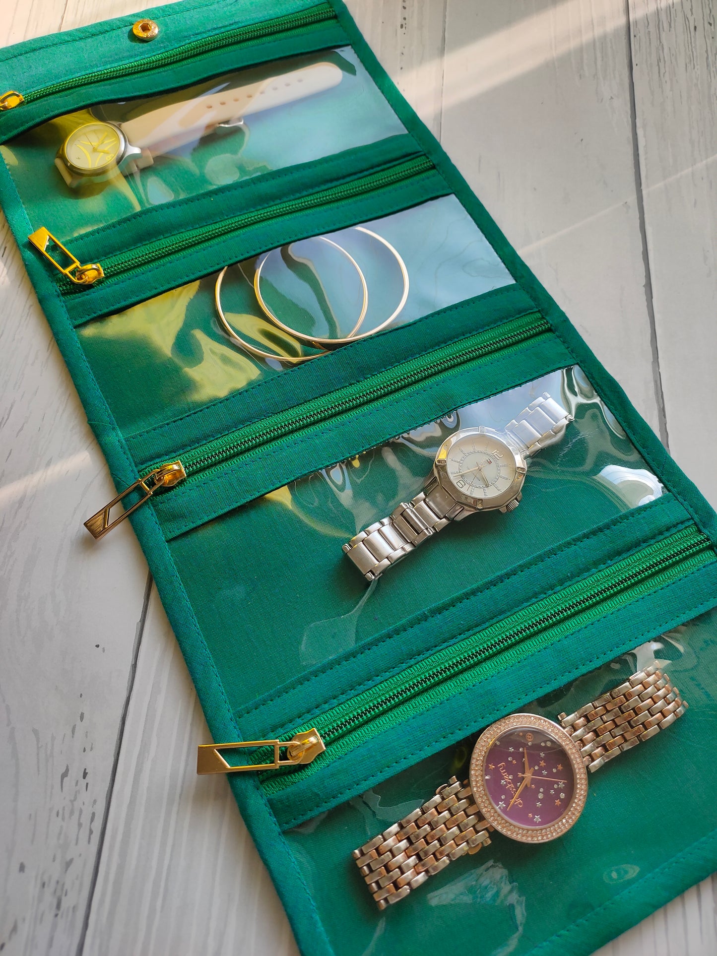 Watch Organizer - Green Madras checks