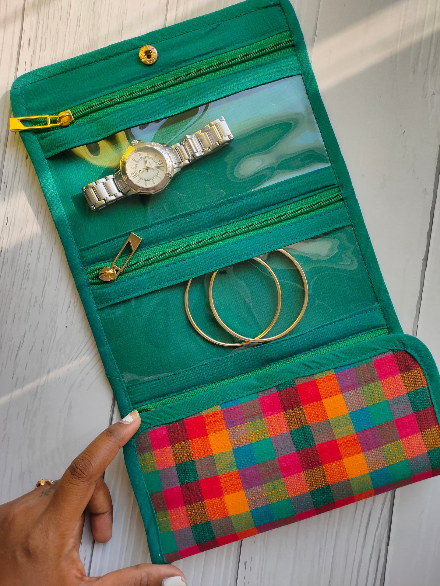Watch Organizer - Green Madras checks