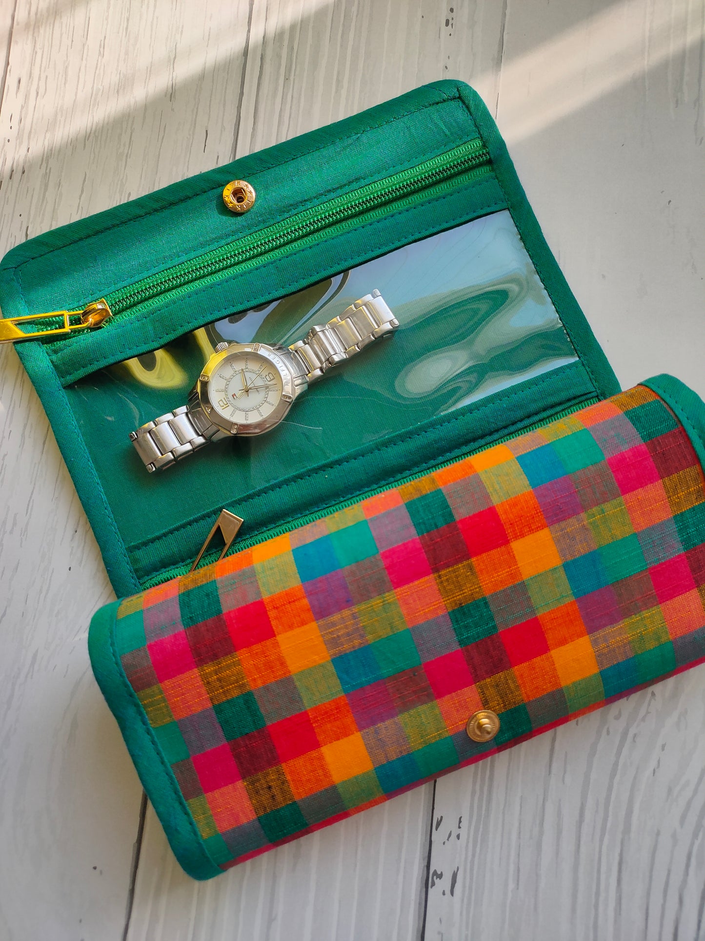 Watch Organizer - Green Madras checks