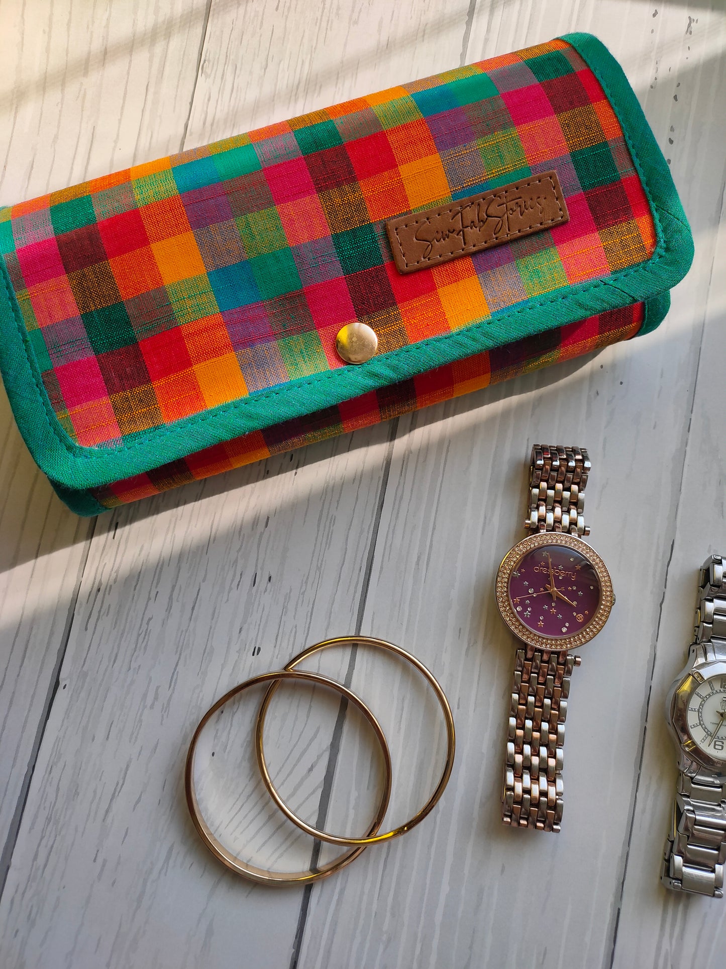 Watch Organizer - Green Madras checks