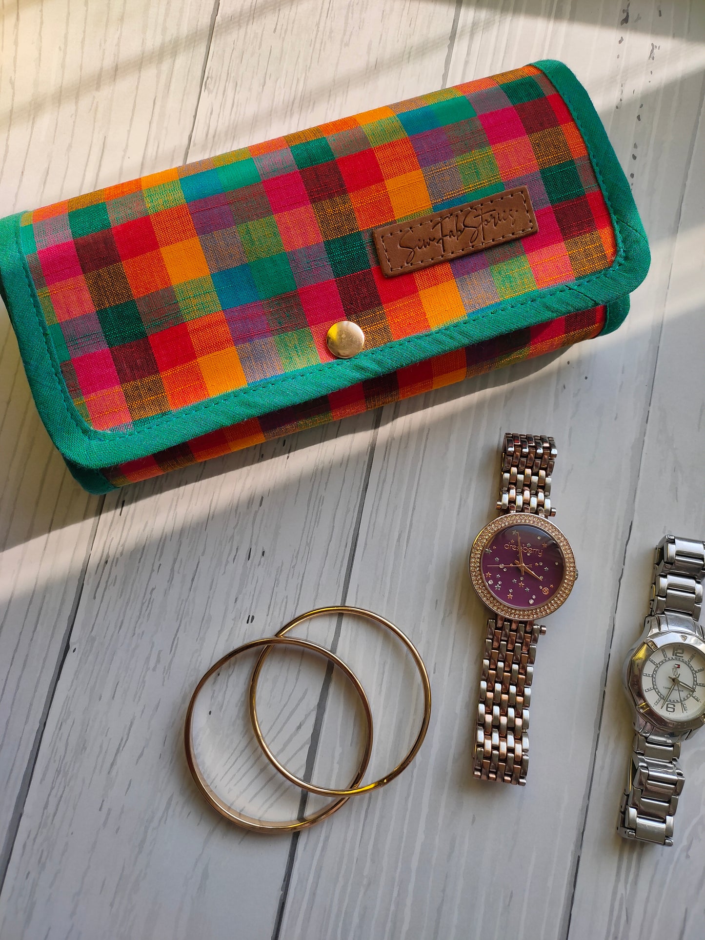 Watch Organizer - Green Madras checks