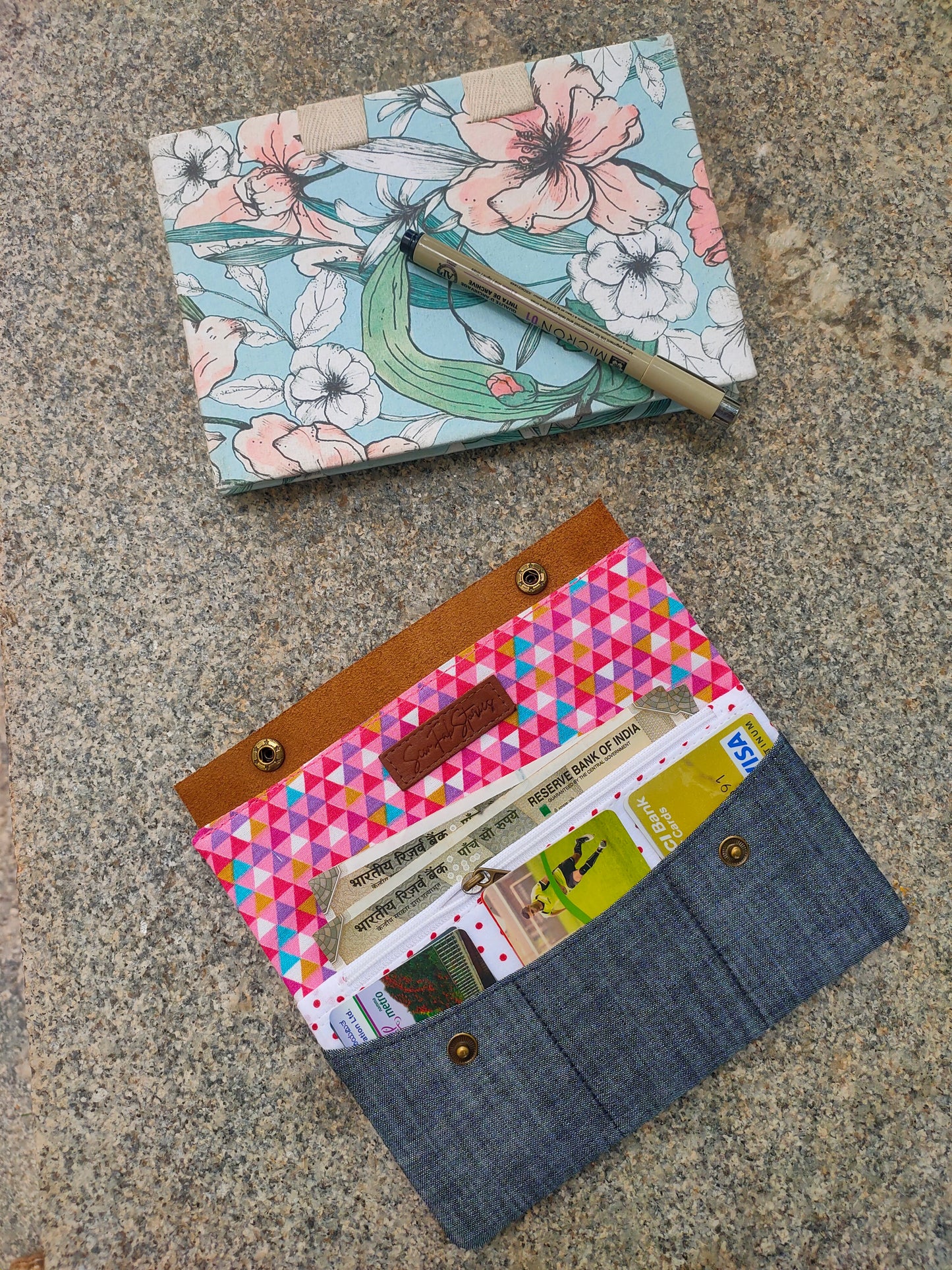 Minimalist Wallet - Abstract Pink Triangles