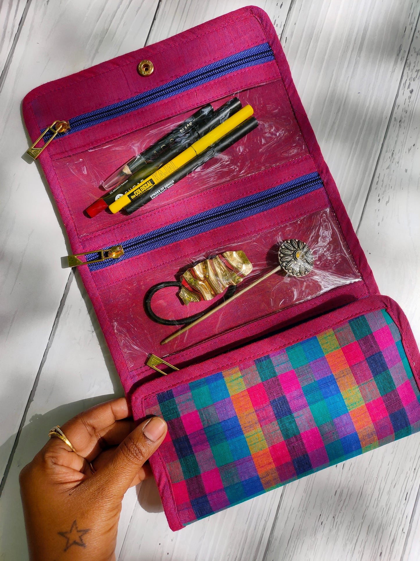Watch Organizer - Blue Madras Checks